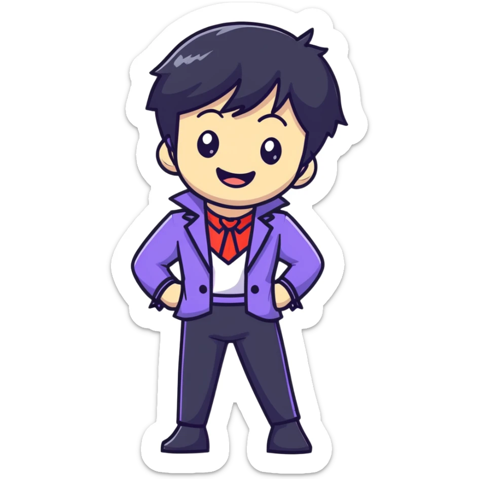 K-pop male idol with black hair, big smile, wearing stylish stage performance costume sticker