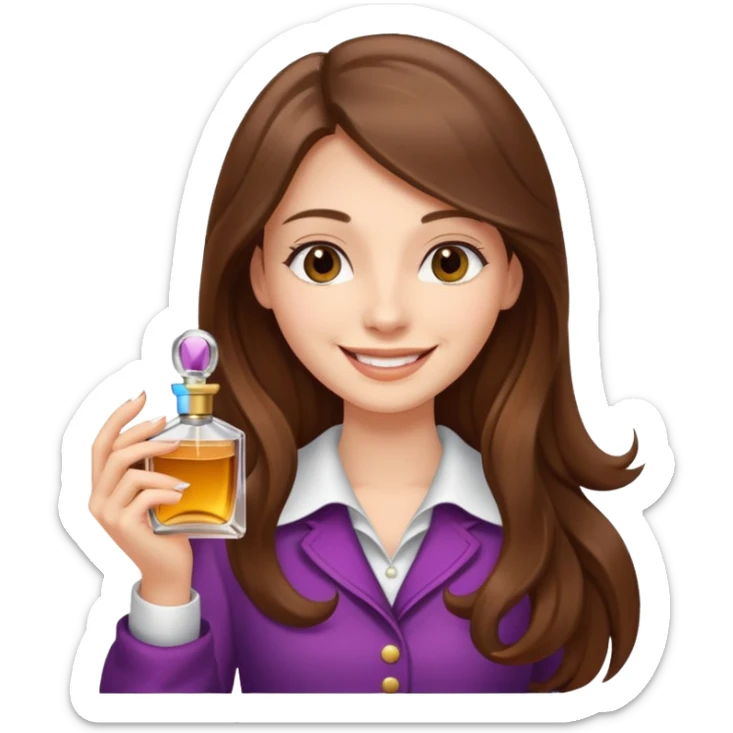 half body pretty long hair girl holding 1 parfume with smile sticker