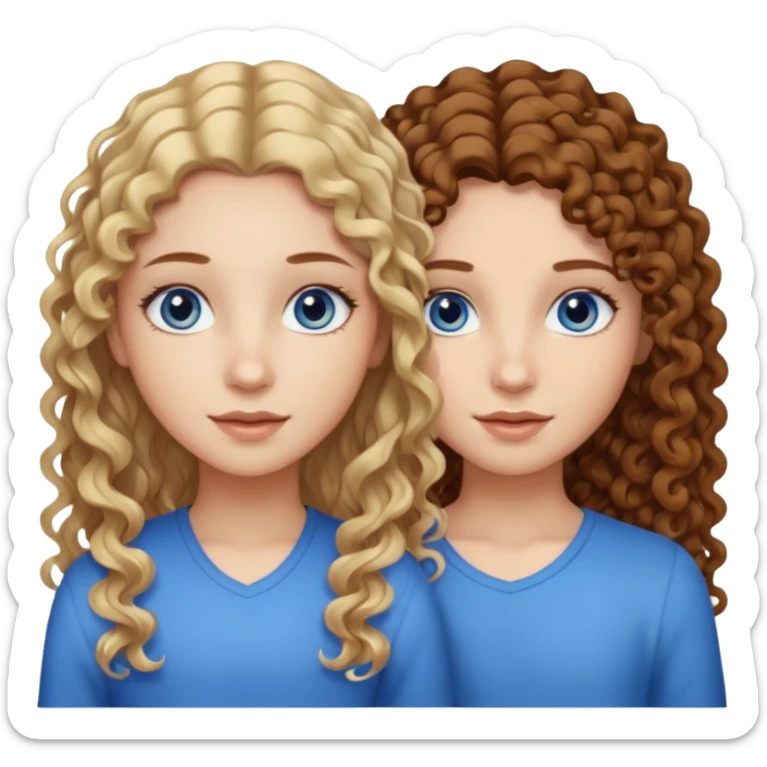 sisters, one has brown eyes, long curly brown hair, the other one has straight blond hair and blue eyes sticker