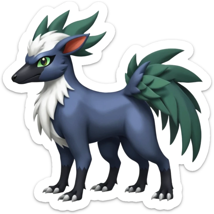 Shiny Black Grey White and Dark-Green Nargacuga-Silvally-Skiddo-Sprigatito-Absol-fusion (full body) sticker