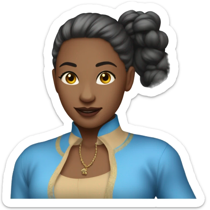 a dancer in wide blue trousers and a short tight long sleeve blouse with her hair tied in a high ponytail sticker