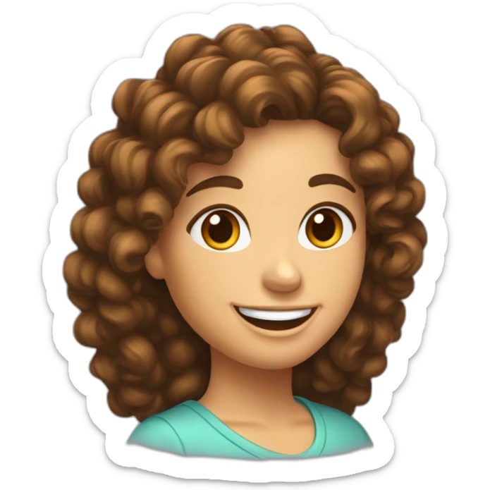 fille cheveux long brun bouclé avec un sourire à pleines dents sticker
