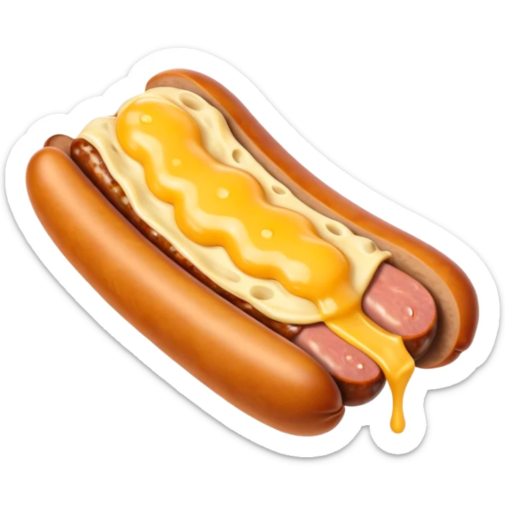 make a picture of a sausage that has been cut in half and melted cheese comes out from inside the sausage sticker