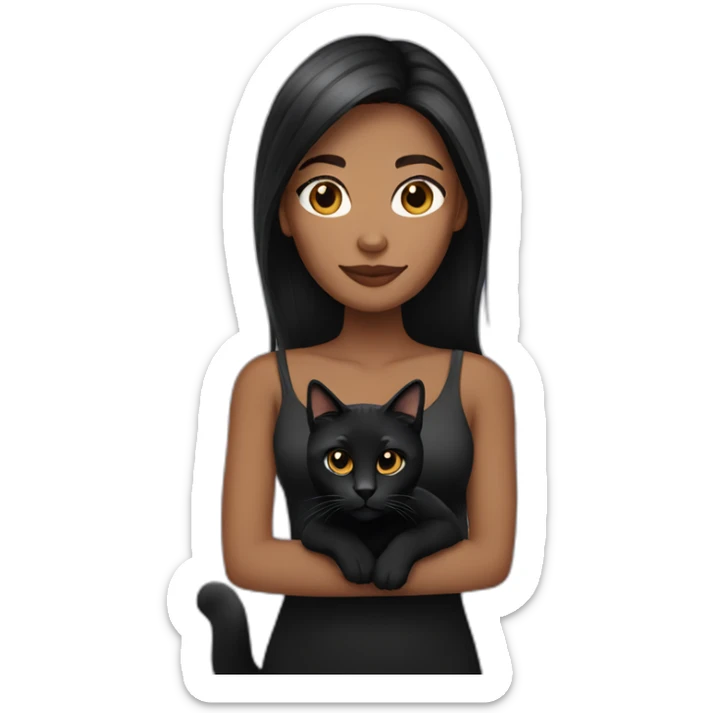 woman brown skin long dark hair with black cat sticker