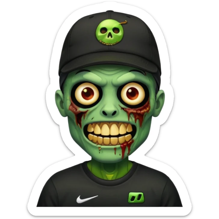 Faça um zombie com uma blusa da Nike preta com um boné preto da Nike tbm, que o zombie tenha dentes de ouro. sticker