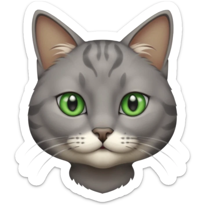 chat gris avec des yeux vert foncé et une tache en dessous du coup sur son corps sticker