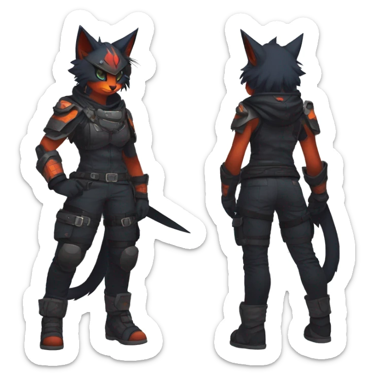 Edgy Shy Anthro Warrior cool pretty dark Litten-Pokémon-cat-fursona-animal techwear sticker