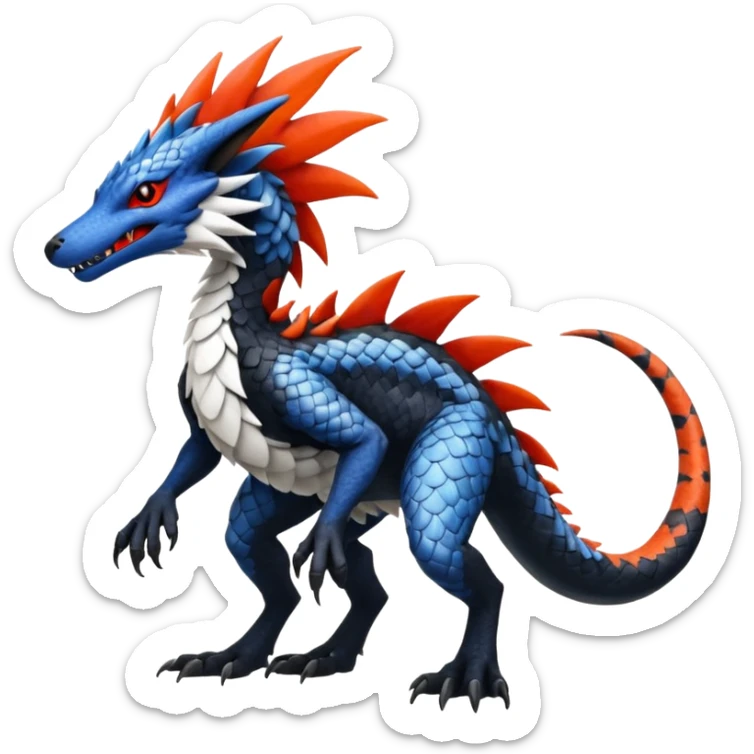 Sergal-Silvally-Lizardris-Salandit-Nargacuga-fusion-hybrid-animal-creature, full body  sticker