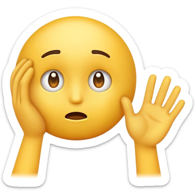 Yellow emoji that is anxious and looking at the ground with one hand on his forehead  sticker