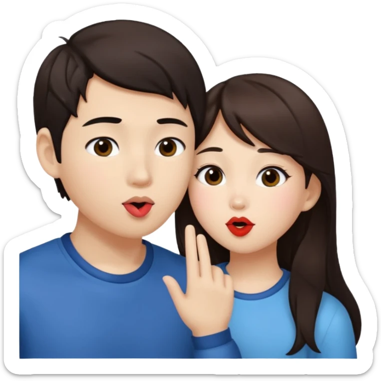 Asian girl blowing kiss to brunette boy  sticker