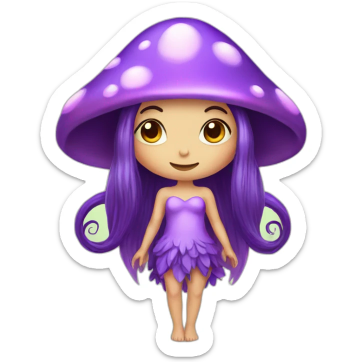 Cute purple mushroom fairy with long hair sticker