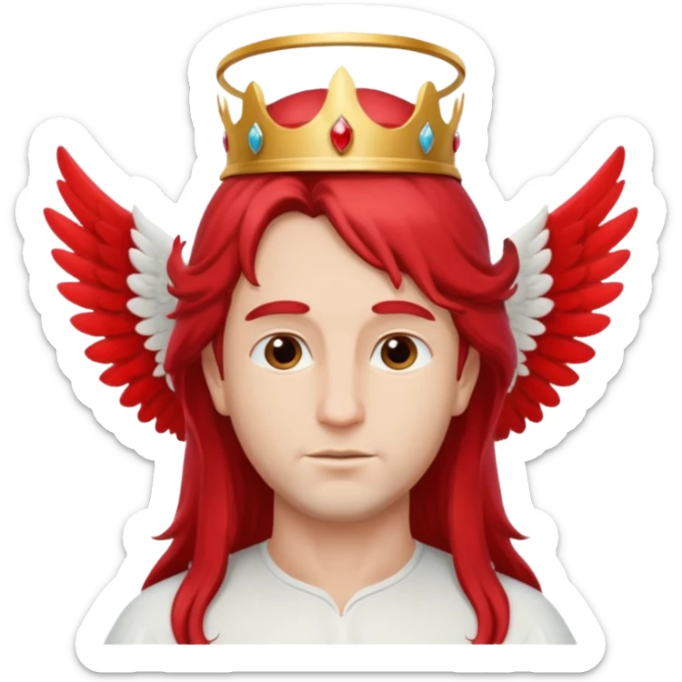 long hair angel with a red crown on his head, 4 wings sticker