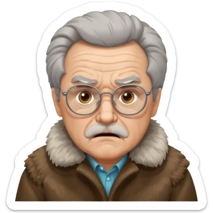 make old old man like 80 with gray hair and fur has HUGE EYE brows and glasses and is always mad and gay sticker