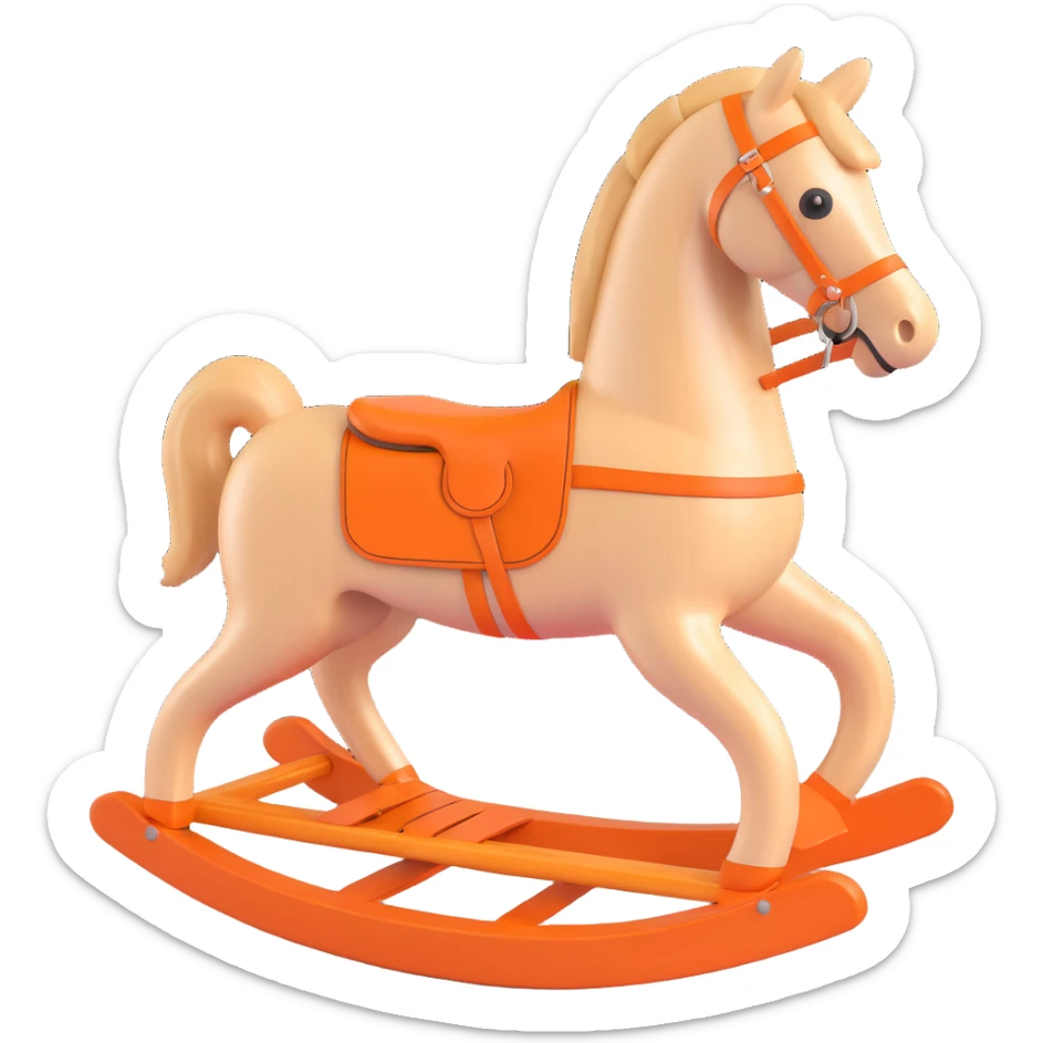 rocking horse, 3D style, beech wood with smooth finish, Hermès orange detail, minimal design, no text sticker