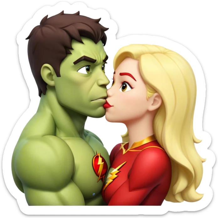 The Flash in Kiss She Flash Girl Romantic Hulk Mix "3d Emoji Old" sticker
