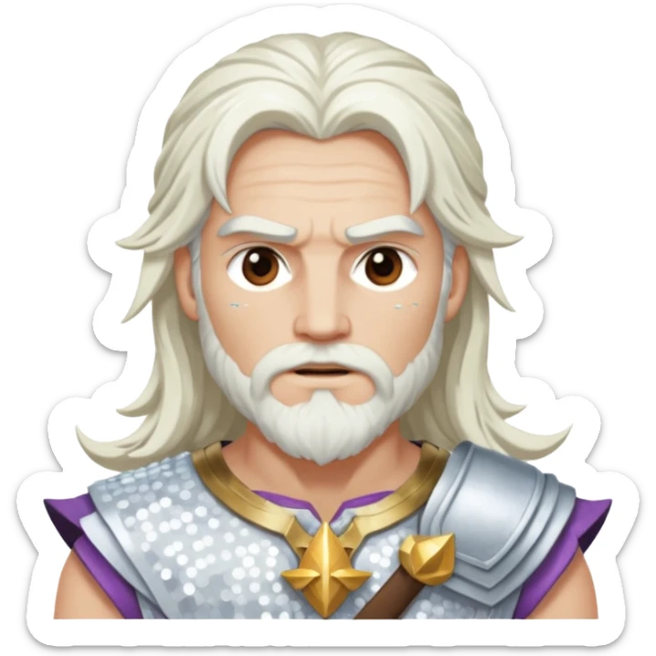 Jupiter, God of Thunder from Gods and Goddesses with long white hair, white sequin outfit sticker