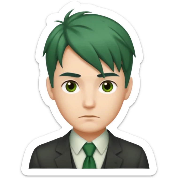 Man with Green Ponytail – dark-green tied hair, calm serious face. sticker