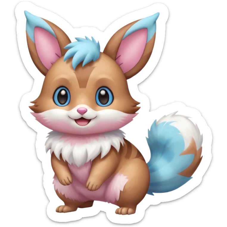 Kawaii Shiny Colorful Pastel Furret-Eevee-fusion Full Body sticker