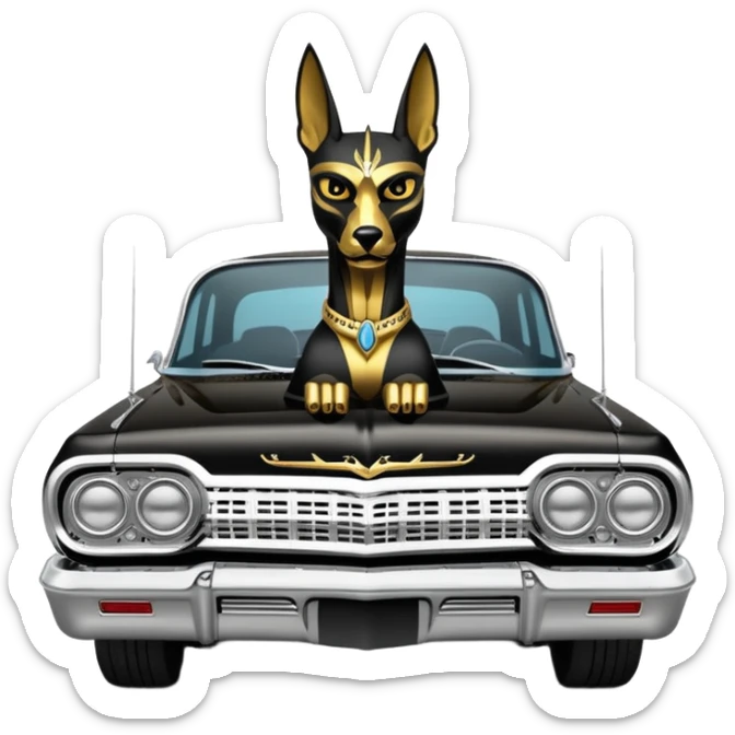 Hot rod custom 1964 impala low rider four door Anubis painted hood  sticker