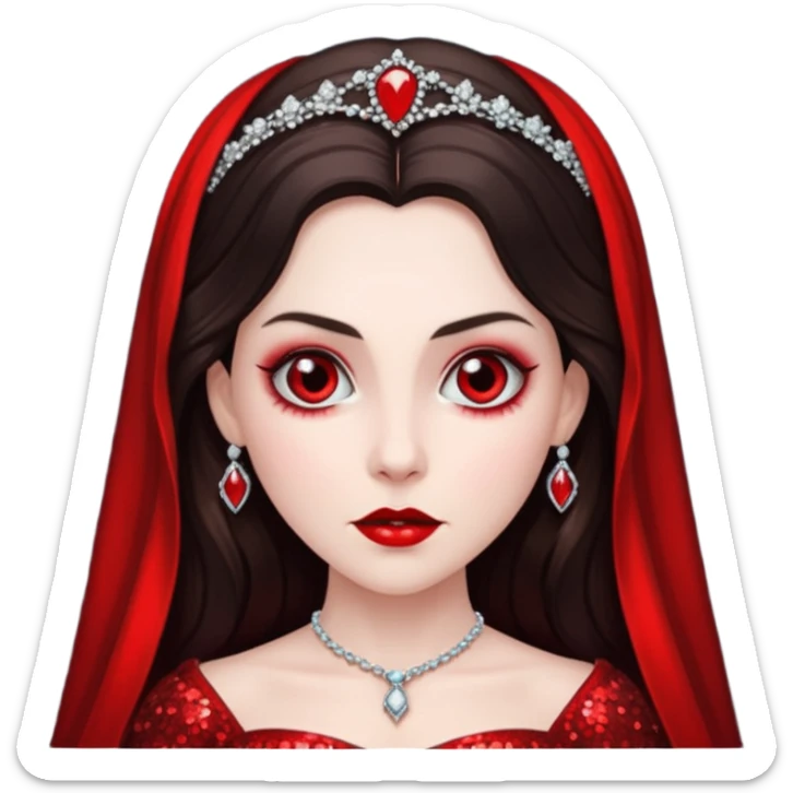 Bride of Dracula with long dark brown hair, red sequin outfit sticker