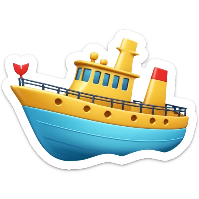 A 3D emoji of a ship in Apple style, glossy and smooth surface, bright clean colors with subtle shading, simple and minimal details, no face or expressions, floating on calm ocean, soft shadows, high-quality render, isolated on white background.


 sticker