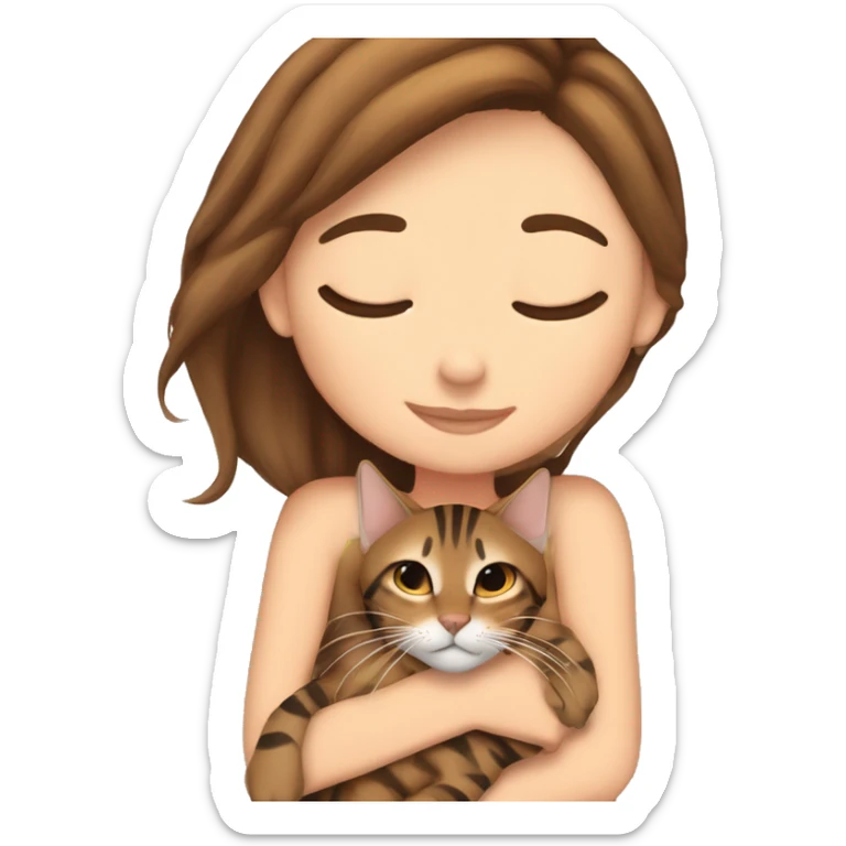 extremely light skin girl with brown hair sleeping with cute bengal cat sticker