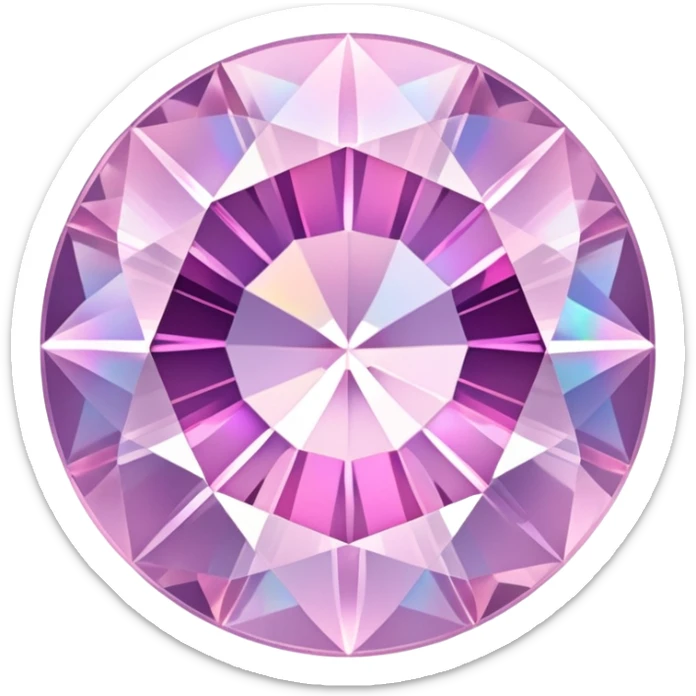 round cut light pink kunzite gemstone, classic faceted style, holographic rainbow shine inside sticker