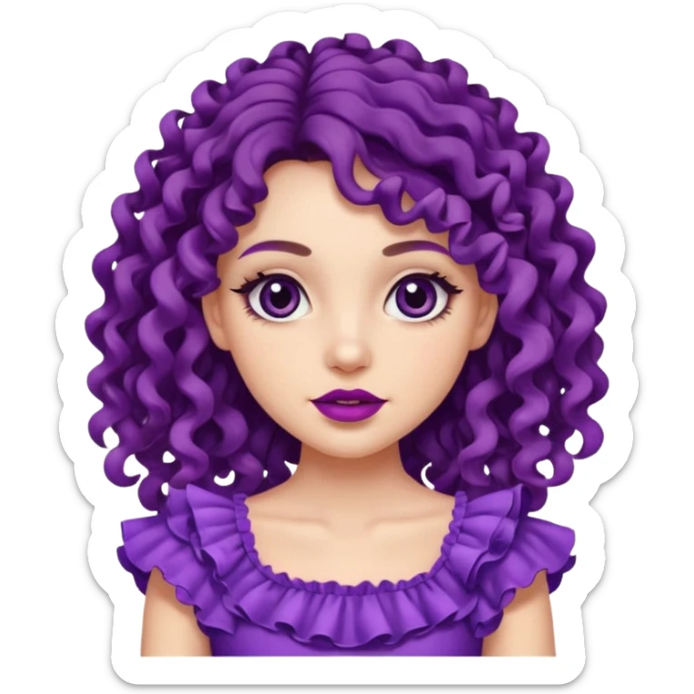 Very beautiful girl – With long, tight curls – Purplish dark circles – Slightly purple gums – Thin lips – She wore a ruffled skirt.” sticker
