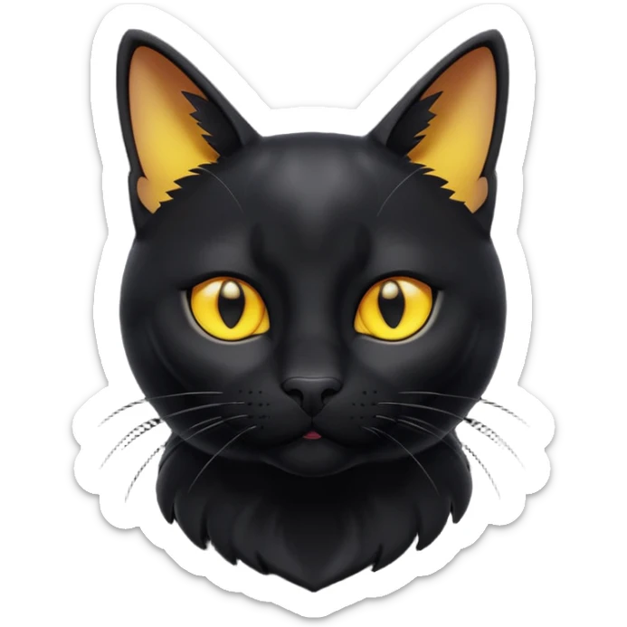 A 3D cartoon jet-black Bombay cat with glossy fur, bright golden eyes, dramatic contrast lighting, Memoji-style cinematic look. full body or half body. sticker