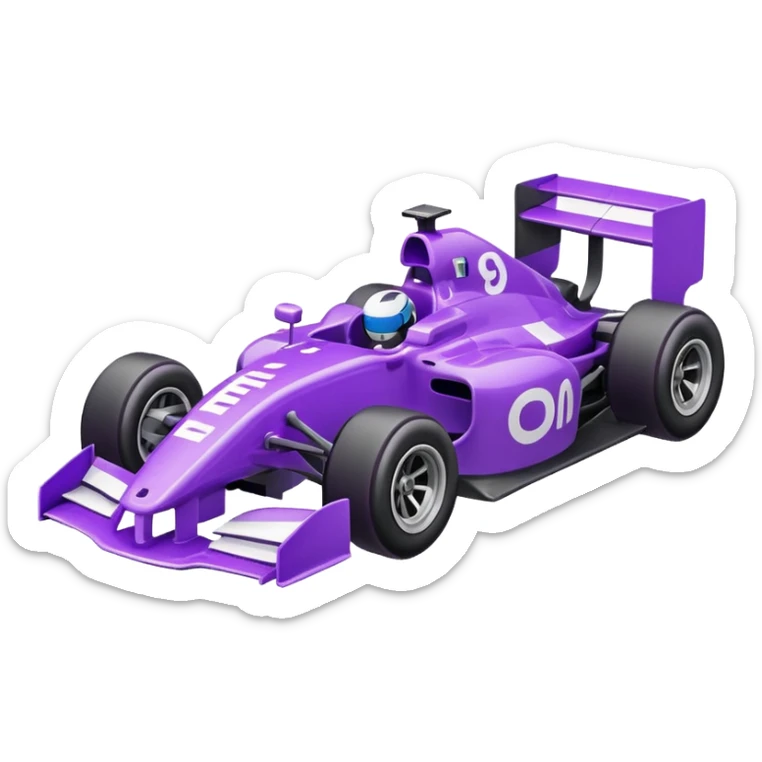 F1 race car emoji, colored in purple and white, clean and modern look, Mixpanel style sticker