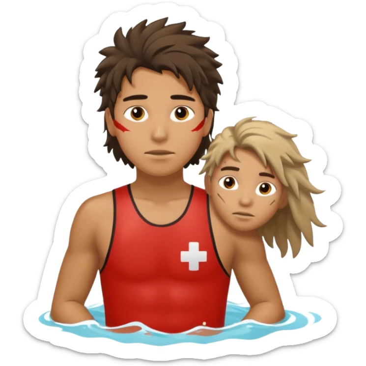 Lifeguard Native American Teenager with messy hair rescuing someone sticker