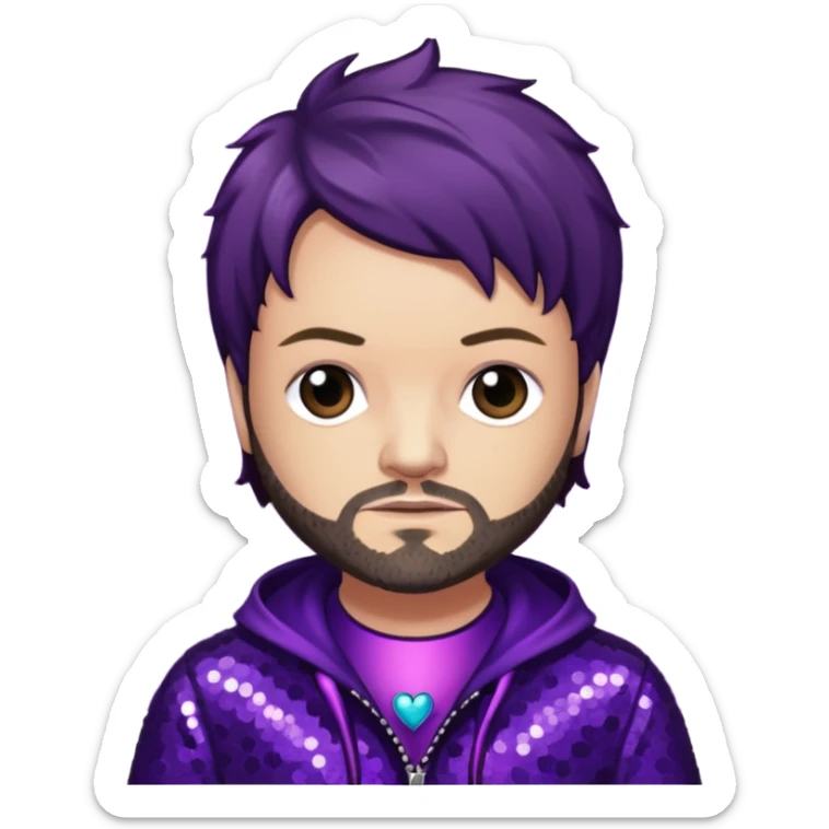 Bam Margera from Jackass with dark brown hair, dark purple sequin outfit sticker