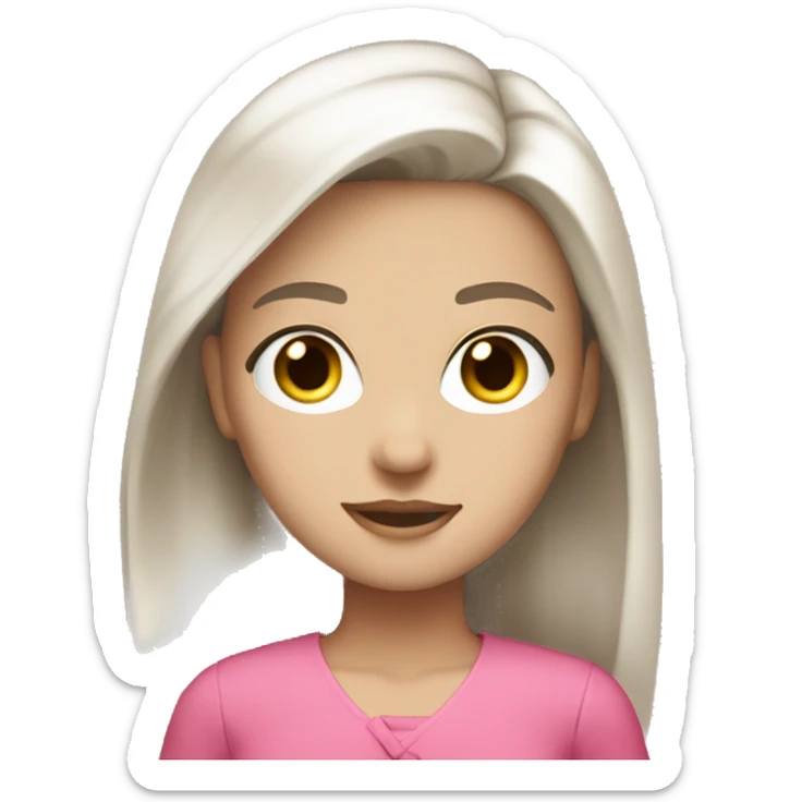White pale hair brunette, brown eyes pink clothes sticker