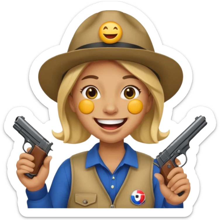 Emoji de risa pero con gorro del equipo colo colo y una pistola en la mano sticker