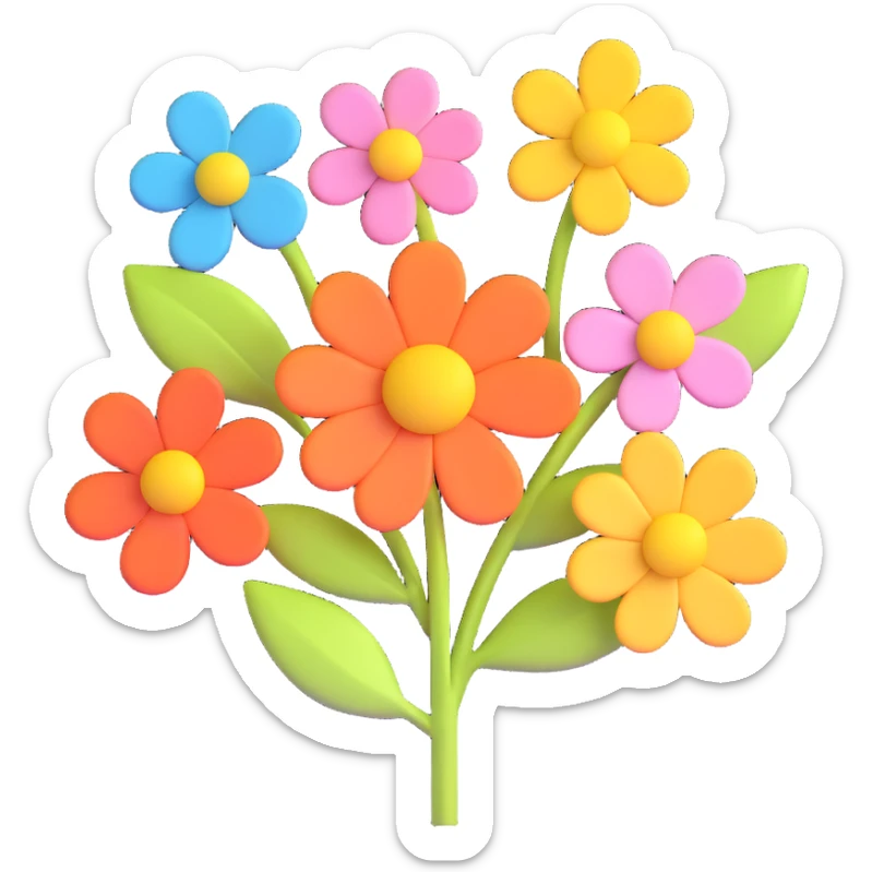 charming 3D flower, gentle colors, playful and cute, no black outline sticker
