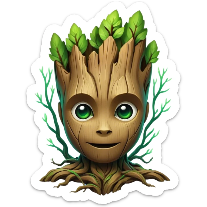 I would like a logo for a website that is reminiscent of the root of knowledge, an indirect link with root (linux root) and groot (marvel character) sticker