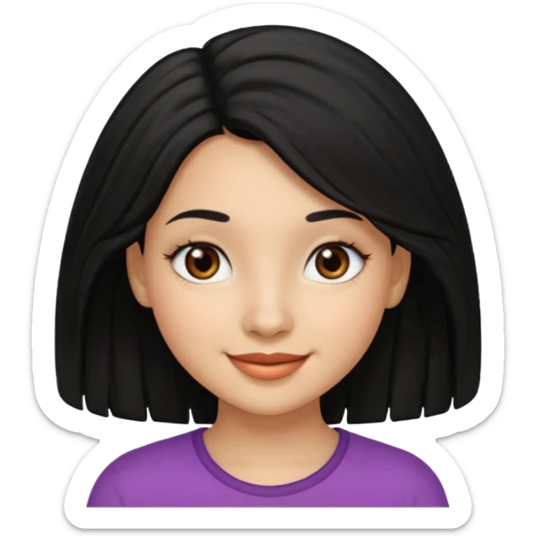 a girl that has black 3c hair textures and lightskin, It has brown eyes, a nose, lips, and it’s smiling. sticker