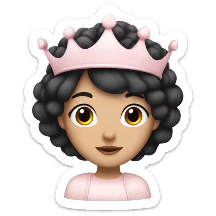 White and pastel pink crown in girl with black hair  sticker