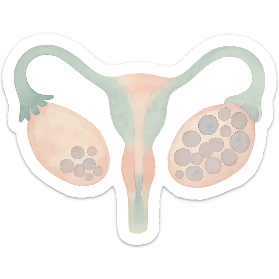 artistic rendering of ovaries with cysts, gentle pastel colors, minimal background, approachable and informative sticker