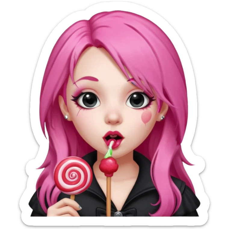 Cute Goth girl with long pink hair lick a lollipop  sticker