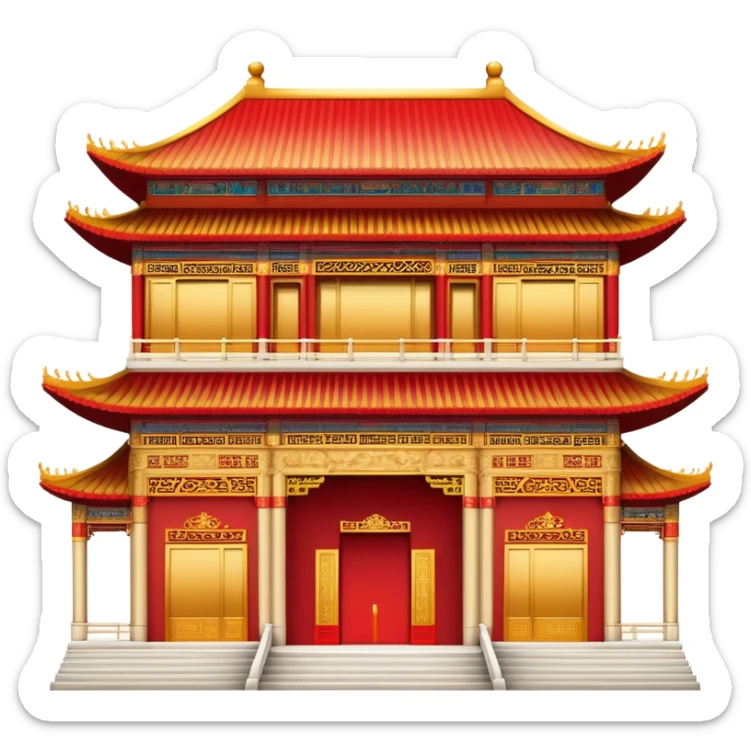 Chinese palace facade emoji, simplified architectural icon like the western building emoji sticker