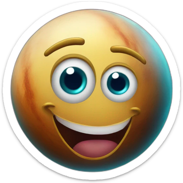planet Venus with a cartoon unequaled face with big playful eyes sticker