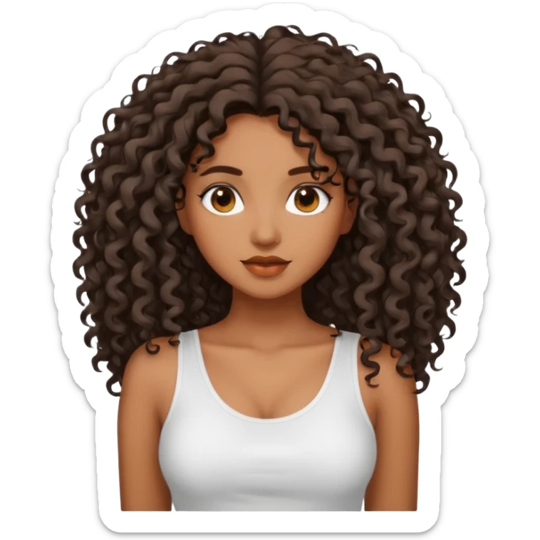 brown skinned lady with curly black hair, shoulder long hair, messy, nice curves sticker