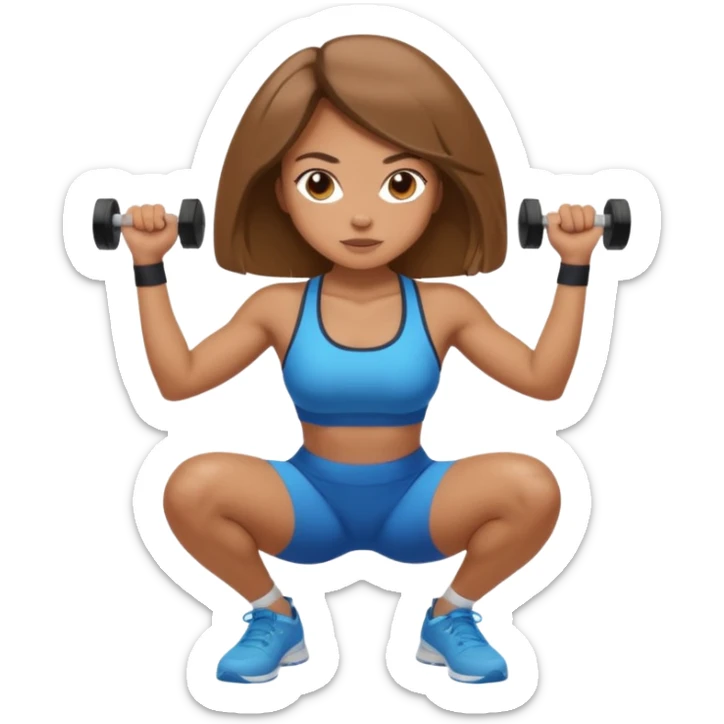 Beautiful woman with light brown shoulder length hair popping a squat without any weights sticker