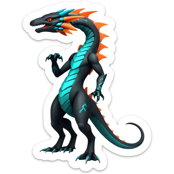 futuristic lush warm-colored neon-colored Fakémon-Trico-Kyurem-Salandit-creature (full body) sticker