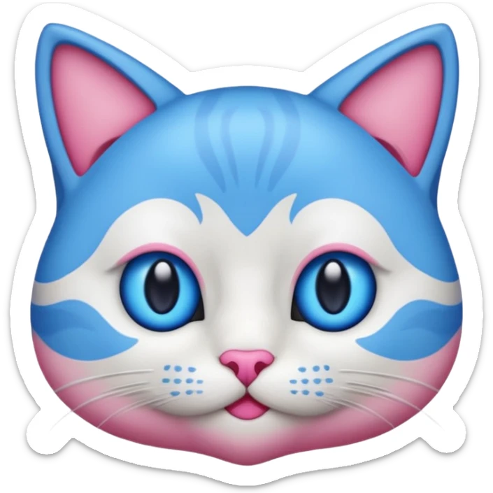 un emoji de lacara de un gato azul con rosa sorprendido sticker
