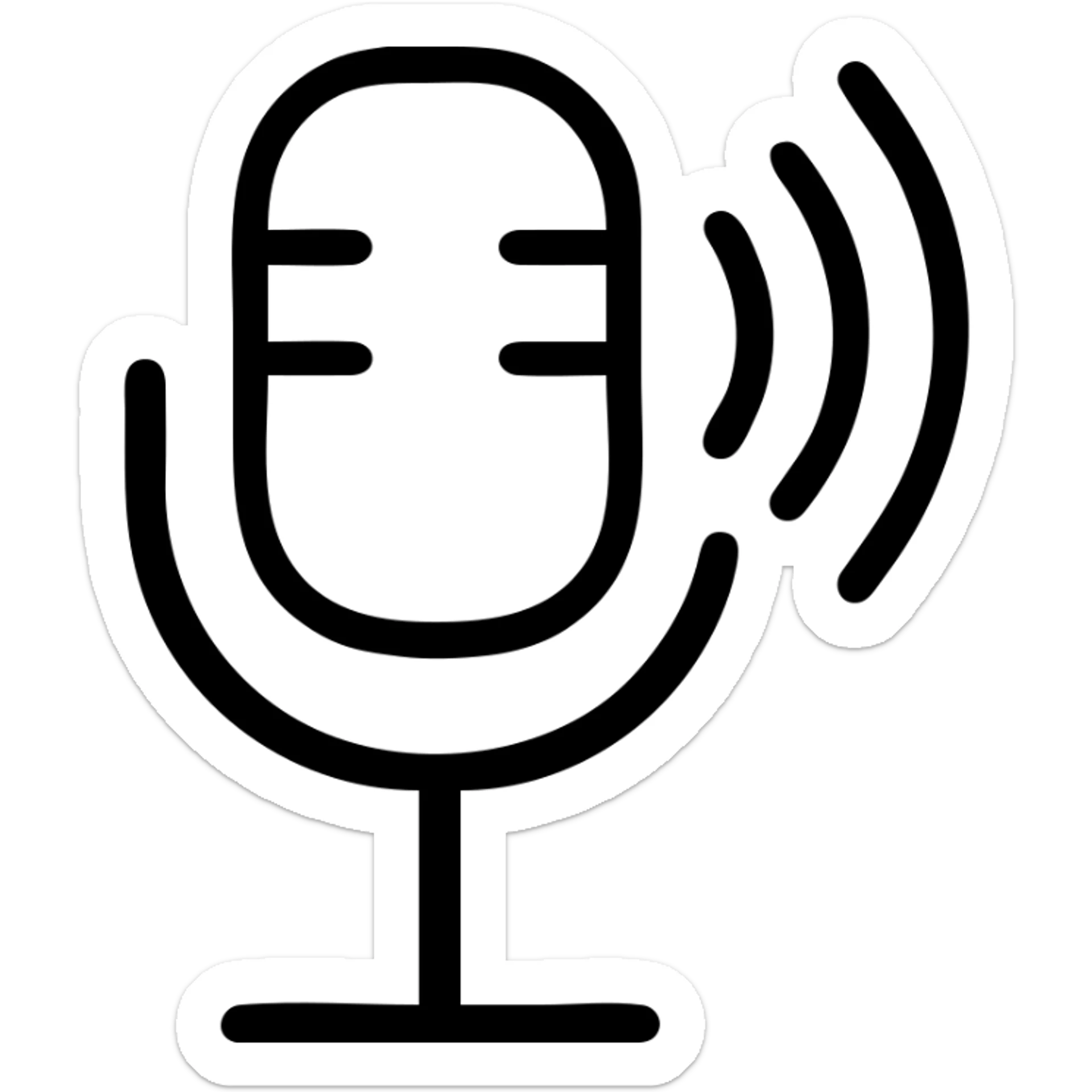outlined black icon of a microphone with expressive sound lines to suggest vocal tone sticker