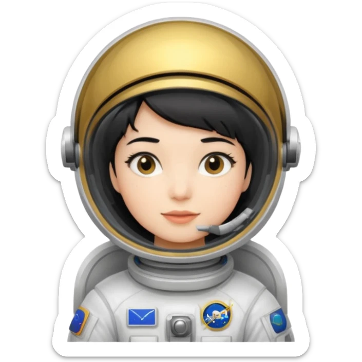 Young, female, astronaut suit, short black hair, white skin
 sticker