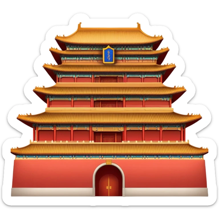 Forbidden City Beijing, simplified emoji style with bold outlines and bright colors, cartoon style imperial palace with red walls sticker
