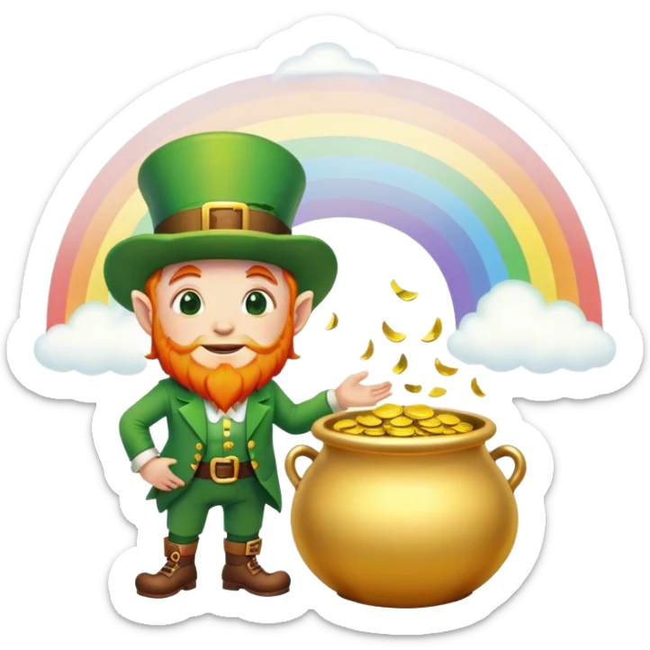Leprechaun golden's pot with a gigante rainbow falling into the gold sticker